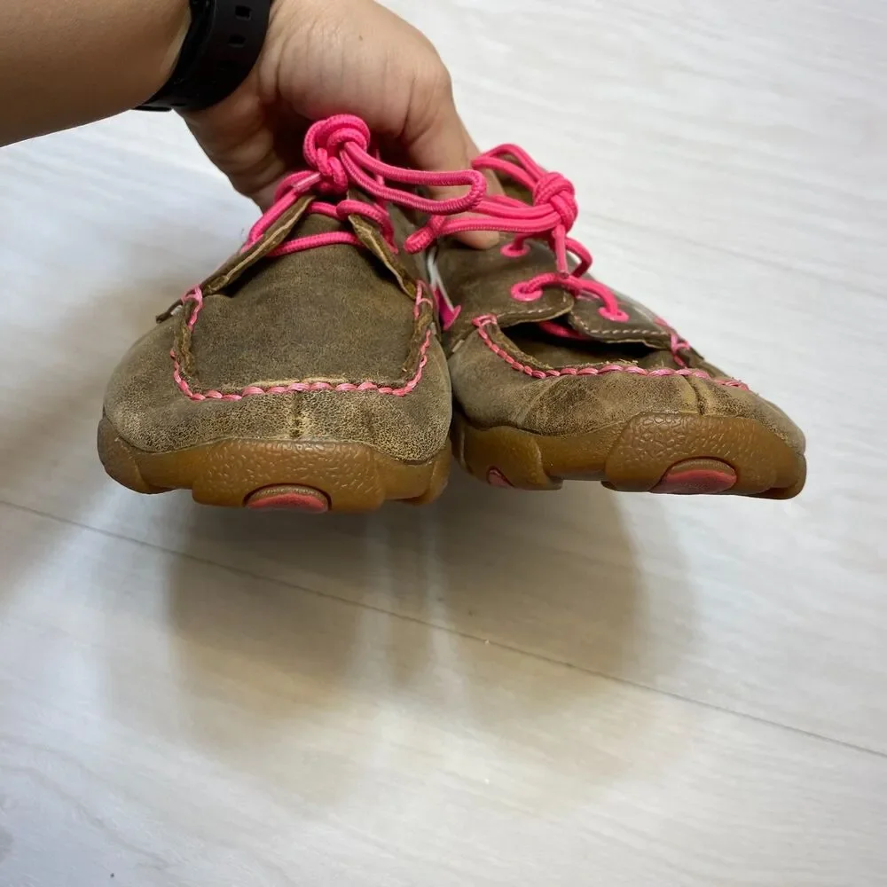 Twisted‎ X Driving Mocs Youth 5M Brown / Pink Lace Up Breast Cancer Awareness